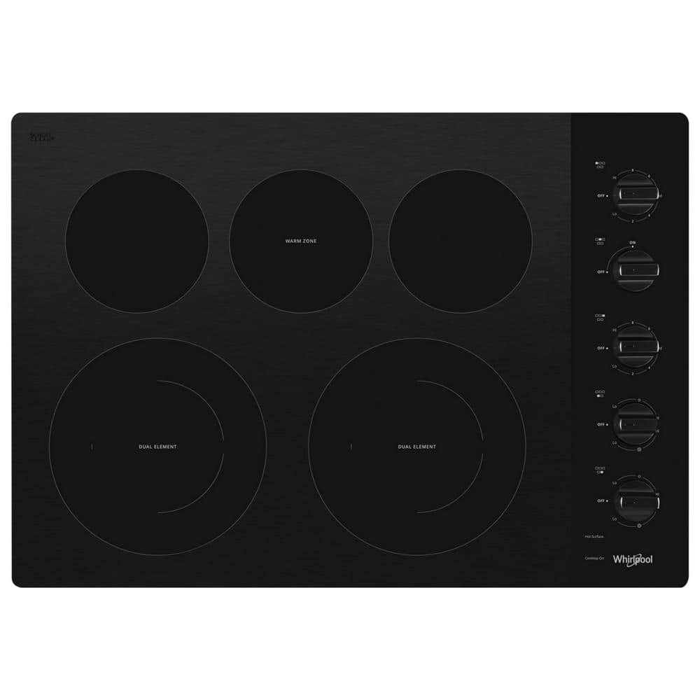 Whirlpool 30 in. Radiant Electric Ceramic Glass Cooktop in Black with 5 Burner Elements including 2 Dual Radiant Elements