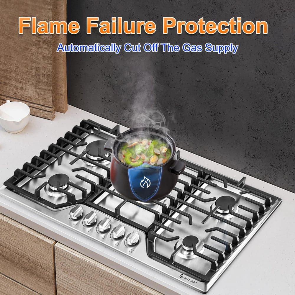 Sunmaki 36 in. 6 Burners Recessed Gas Cooktop in Stainless Steel with NG/LPG Convertible (CSA Certified)