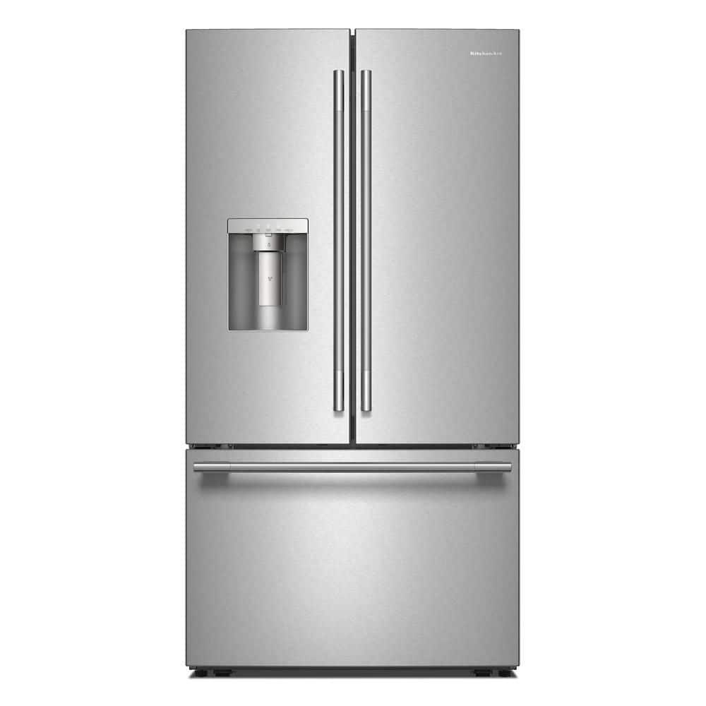 KitchenAid 36 in. 30 cu. ft. Standard Depth French Door Refrigerator in PrintShield Stainless with Exterior Water and Ice