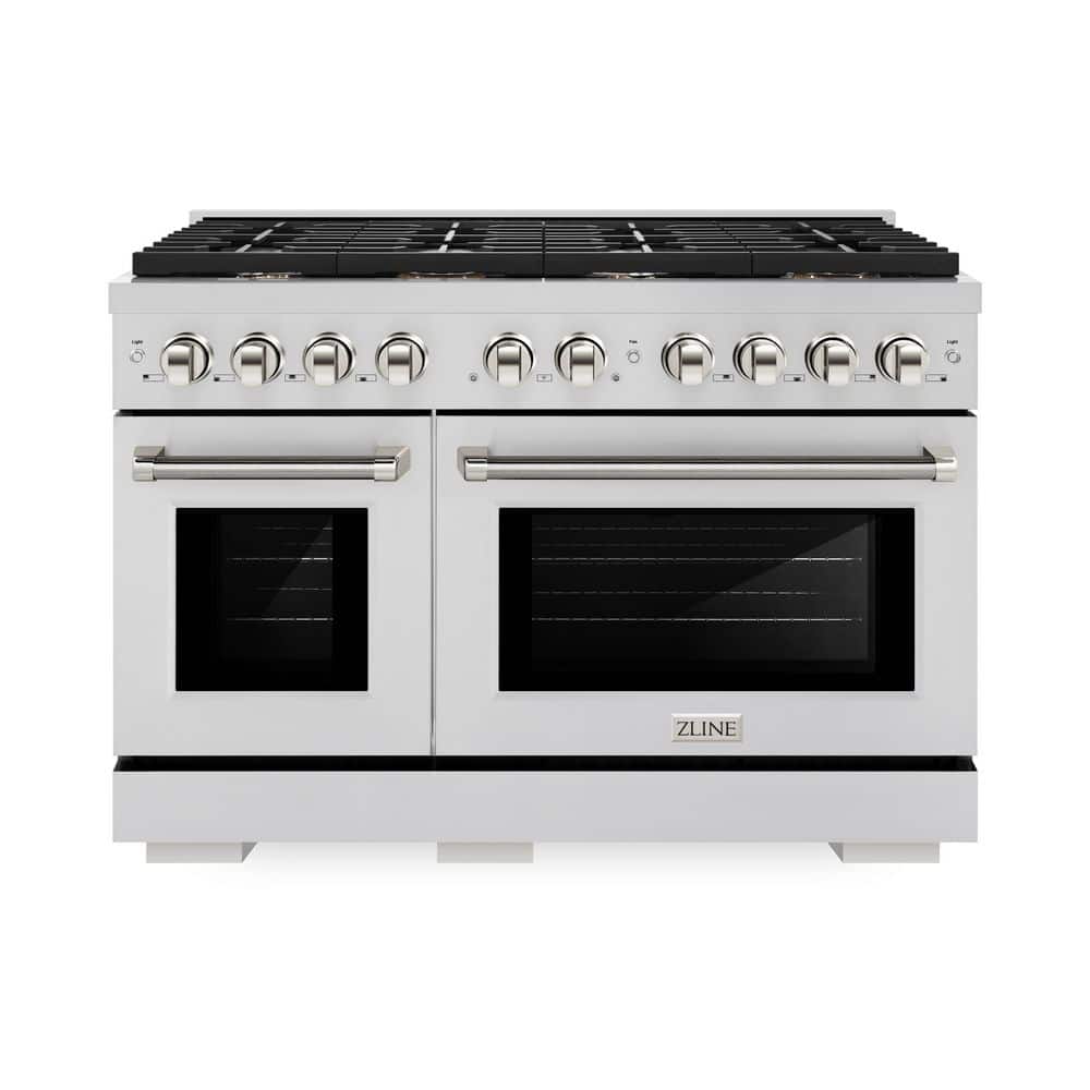 ZLINE Kitchen and Bath Autograph 48 in. Paramount Gas Range with 8 Burners and Convection Gas Ovens in Stainless Steel with Nickel Helix Handle
