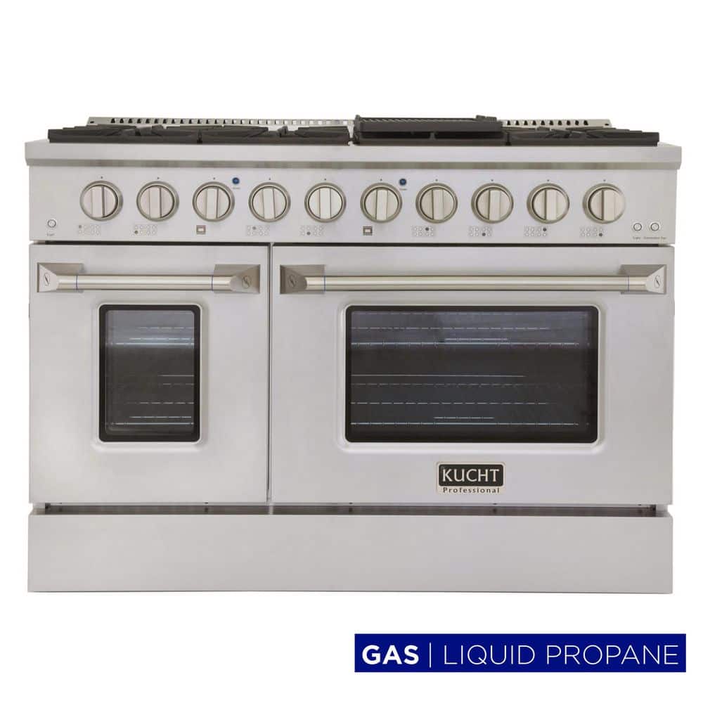 Kucht Pro-Style 48 in. 6.7 cu. ft. Double Oven Liquid Propane Range with 8 Burners in Stainless Steel and Silver oven Doors