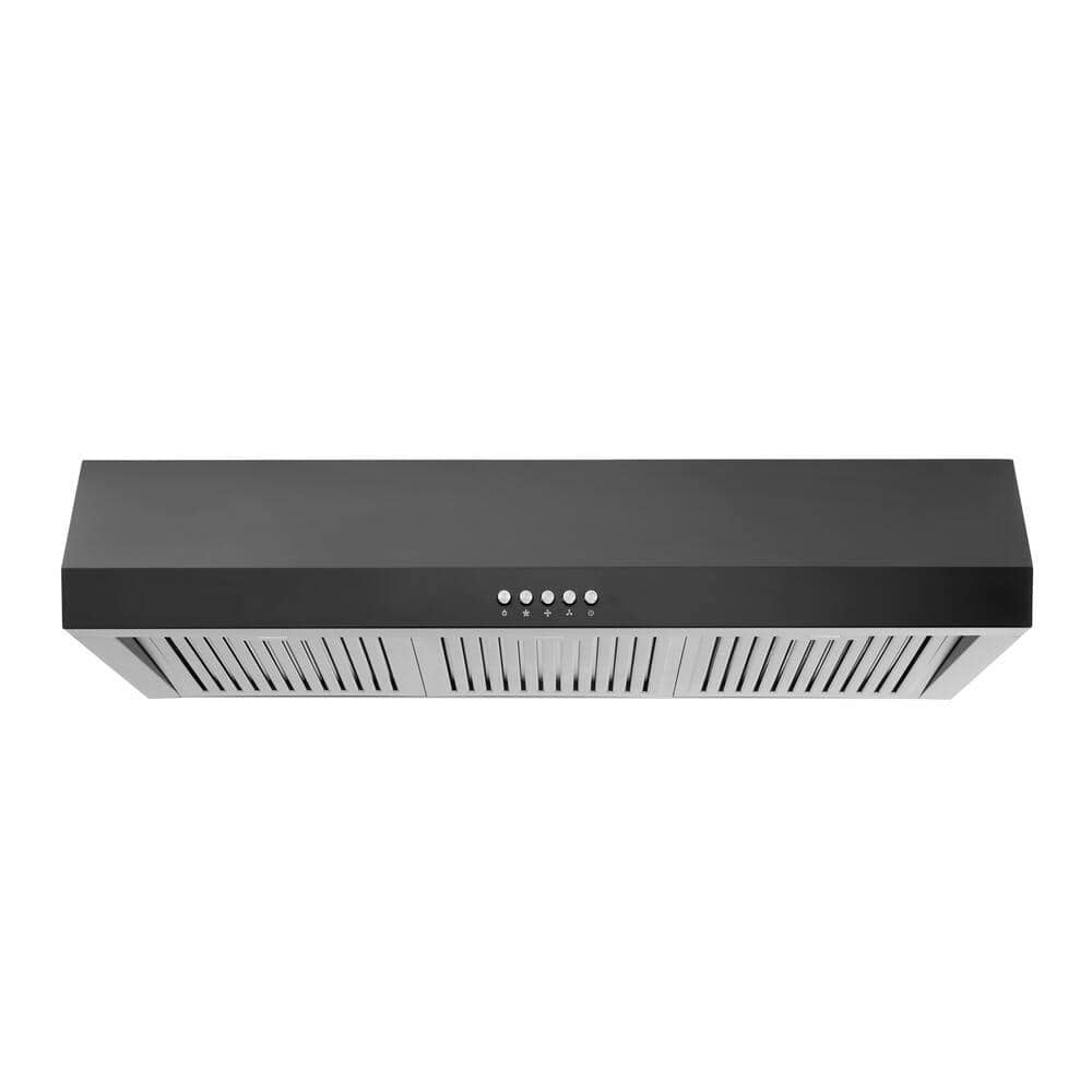 Vissani Sarela 36 in. W x 7 in. H 500CFM Convertible Under Cabinet Range Hood in Black with LED Lighting and Charcoal Filter