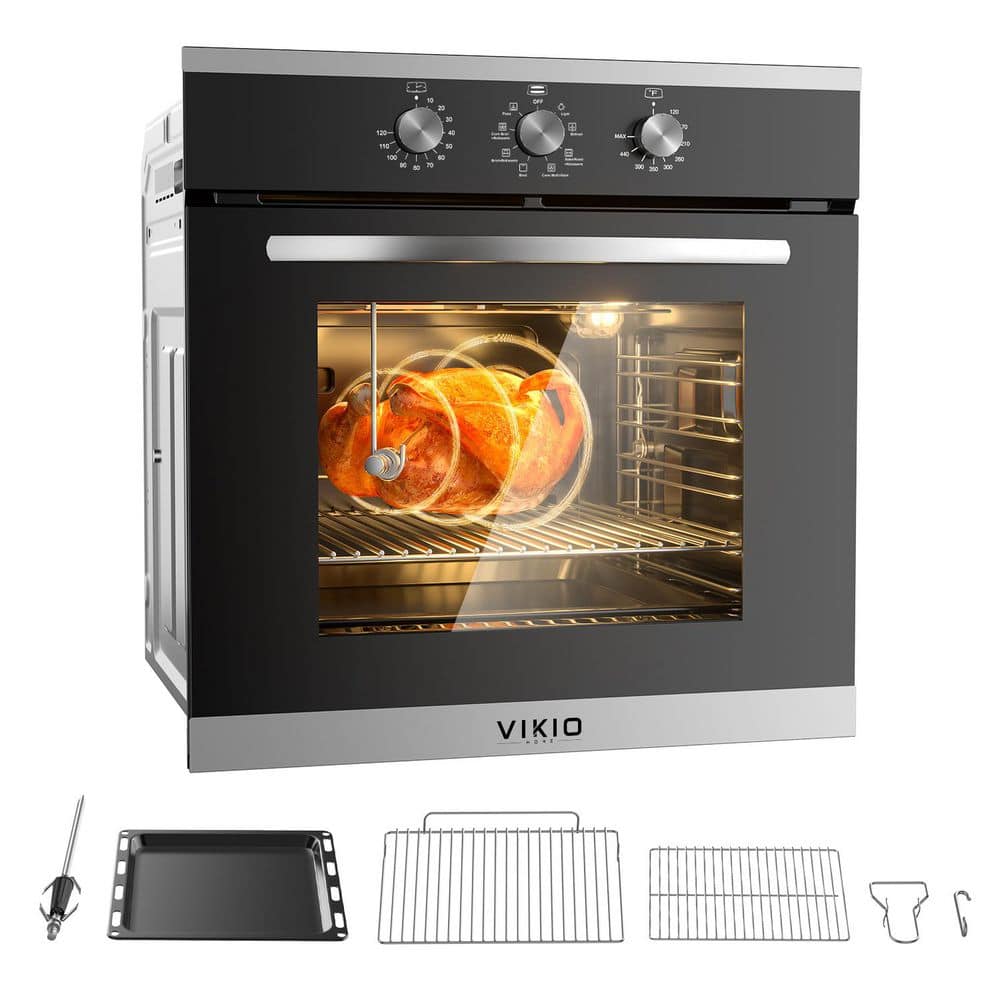 VIKIO PRO 24 in. Single Electric Wall Oven With Convection Knob Control in Black