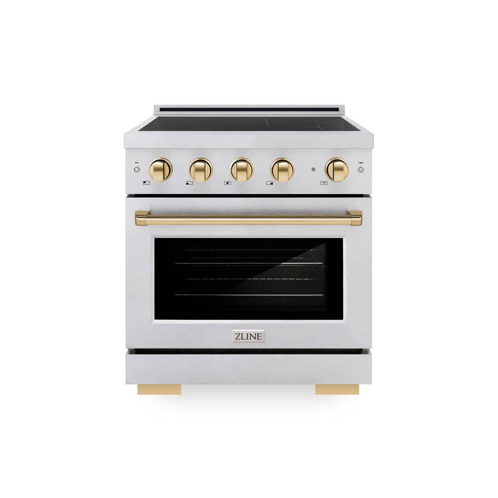ZLINE Kitchen and Bath Autograph 30 in. 4.2 cu. ft. Paramount Induction Range with 4 Element Cooktop in Satin Stainless with Gold Accents