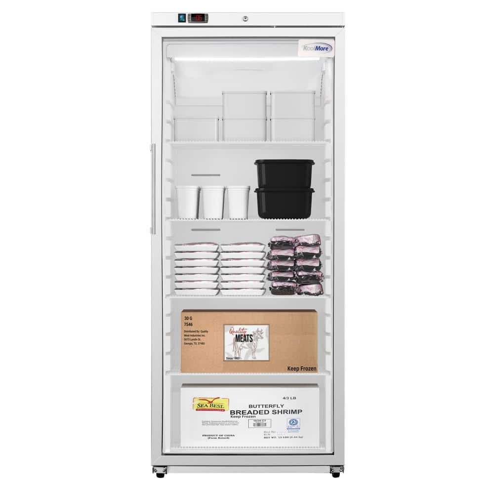 Koolmore 30 in. 21 cu. ft. Commercial Auto / Cycle Defrost Reach-In Upright Freezer with Glass Door in White, ETL Listed