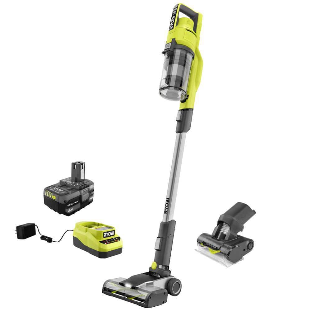 RYOBI ONE+ 18V Cordless Stick Vacuum Cleaner Kit with 4.0 Ah Battery, Charger, and Mini-Motorized Beater Bar