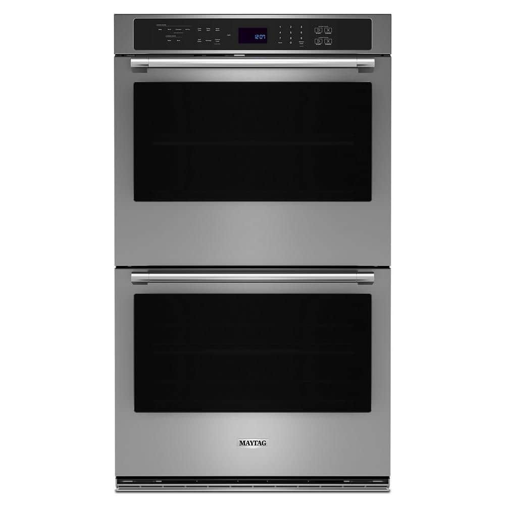 Maytag 27 in. Double Electric Wall Oven with Convection Self-Cleaning in Fingerprint Resistant Stainless Steel