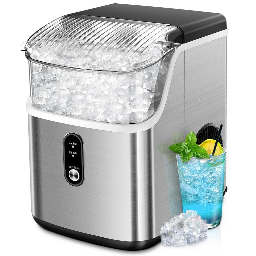 COWSAR 8.66 in. 33 lbs. Countertop or Portable Nugget Ice Maker in Silver Stainless Steel