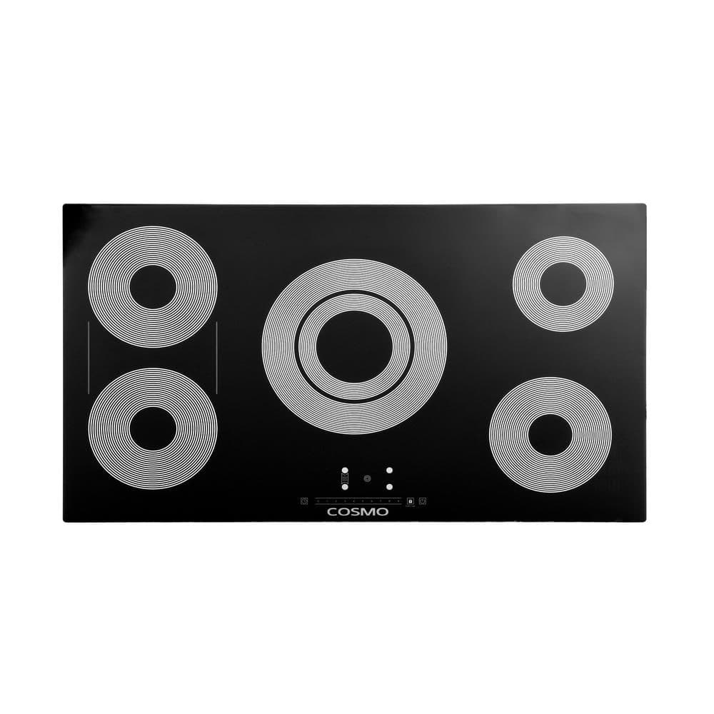 Cosmo 36 in. Electric Ceramic Glass Cooktop with 5 Elements, Triple Zone Element in Black