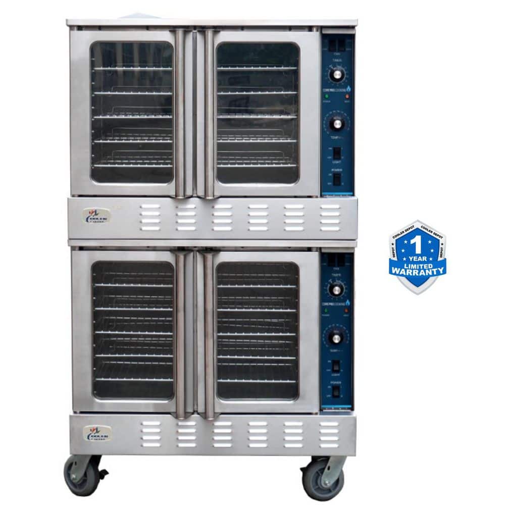 Cooler Depot 38 in. W Double Deck Commercial Electric Convection Wall Oven 3-Phase in Stainless Steel 108,000 BTU w/ Casters 208-Volt