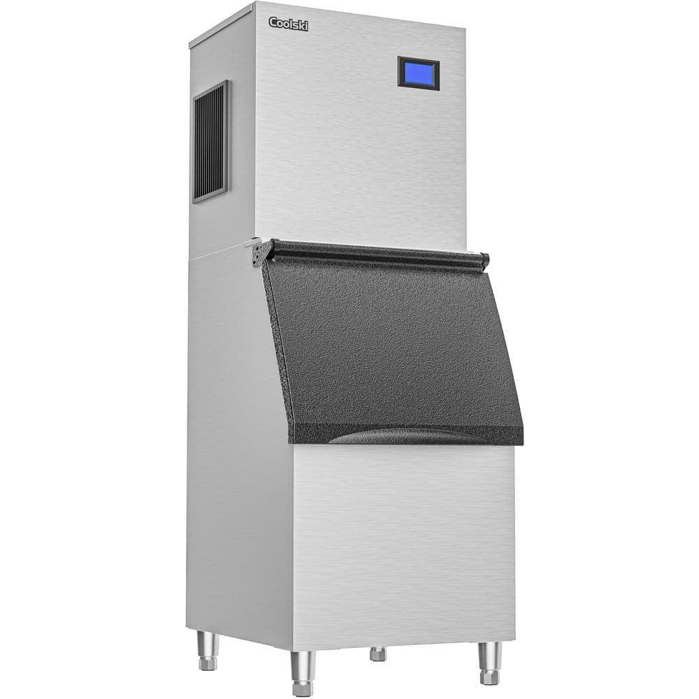 Coolski 22 in. 350 lb. Cube Ice Commercial Freestanding Ice Maker Machine in Stainless Steel w/300 lb. Storage Bin