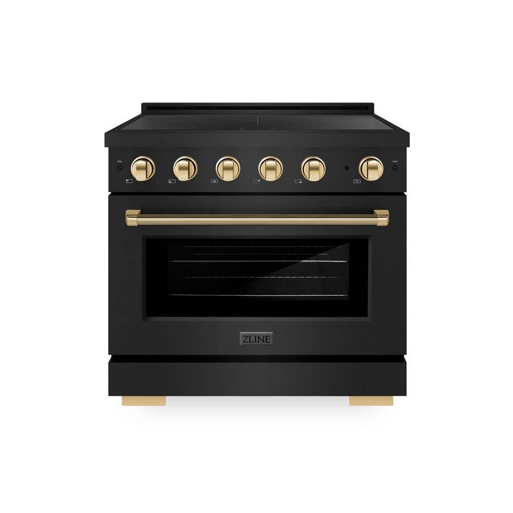 ZLINE Kitchen and Bath Autograph 36 in. 5.2 cu. ft. Paramount Induction Range with 5 Element Cooktop in Black Stainless with Gold Helix Accents