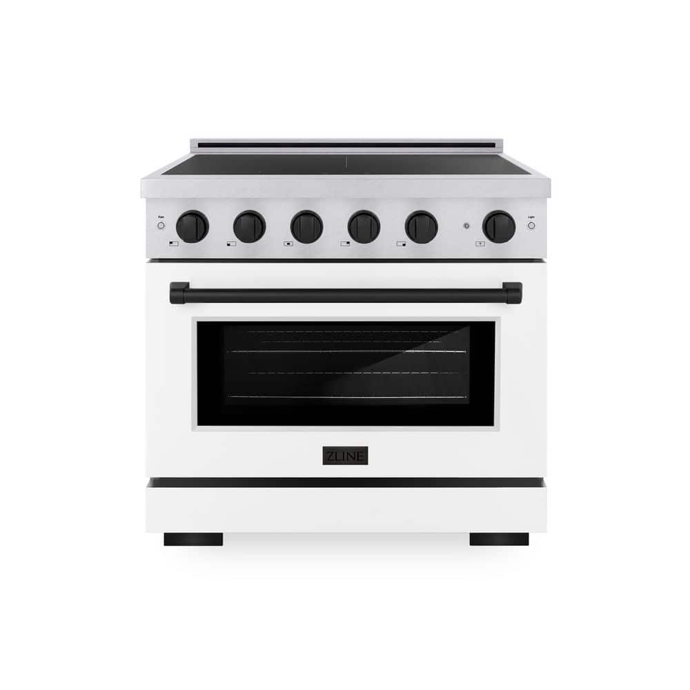 ZLINE Kitchen and Bath 36 in. 5.2 cu. ft. Induction Range with 5 Element Cooktop in Satin Stainless with White Matte and Matte Black Accents