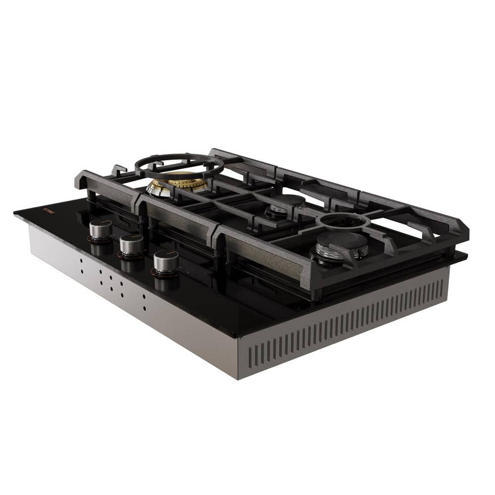 FOTILE 30 in. 4 Burners Moonshadow Tri-Ring Series Gas Cooktop with Frosted Matte Anti-Glare Glass in Black