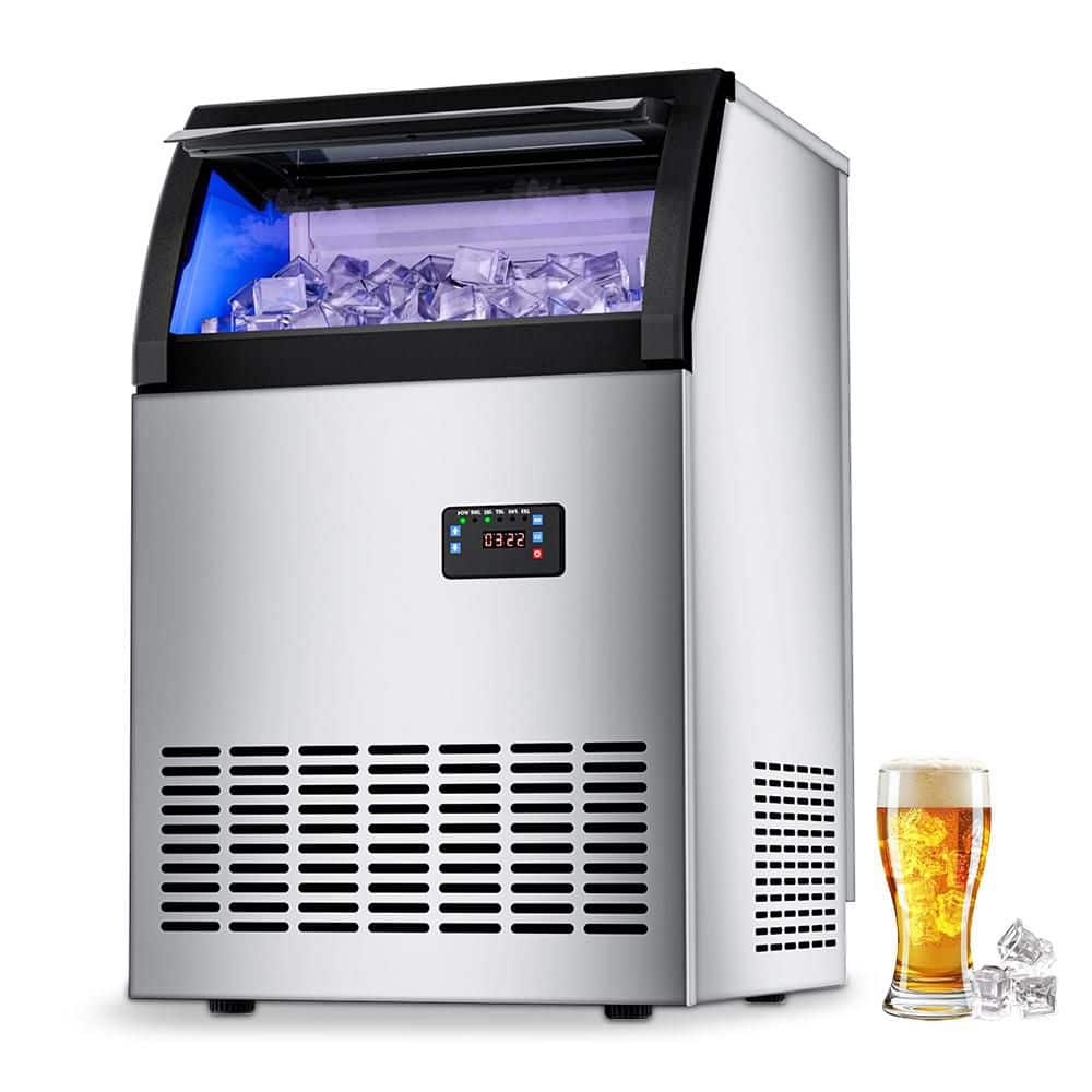 AMADVI 18.78 in. 150 lbs./Day Crystal Clear Commercial Freestanding/Built-In Full Size Cubes Ice Maker Ice in Stainless Steel