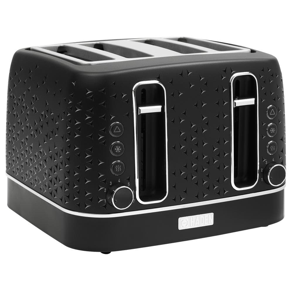 HADEN Starbeck 1600-Watt 4 Slice Toaster Wide Slot Black with Removable Crumb Tray, Variable Browning Control Settings