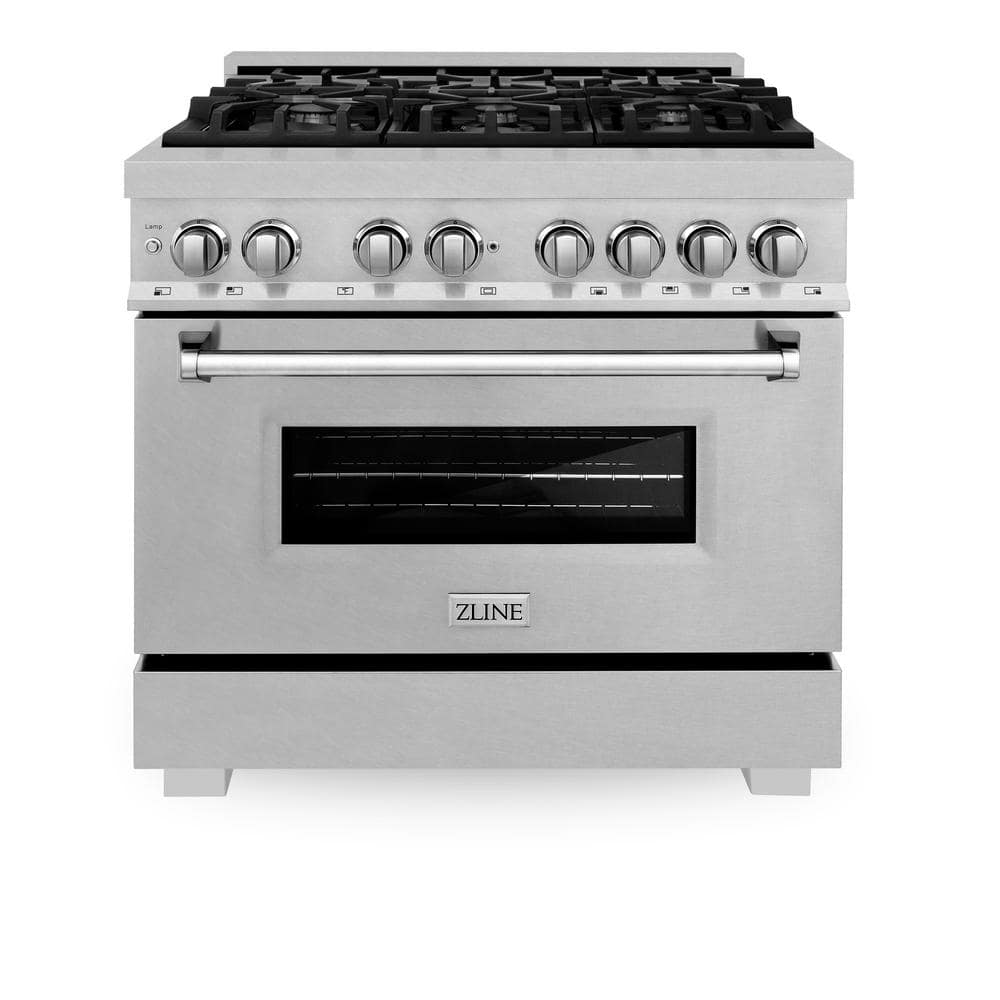 ZLINE Kitchen and Bath 36 in. Legacy Dual Fuel Range with 6 Burner Gas Cooktop and Electric Convection Oven in Satin Stainless Steel