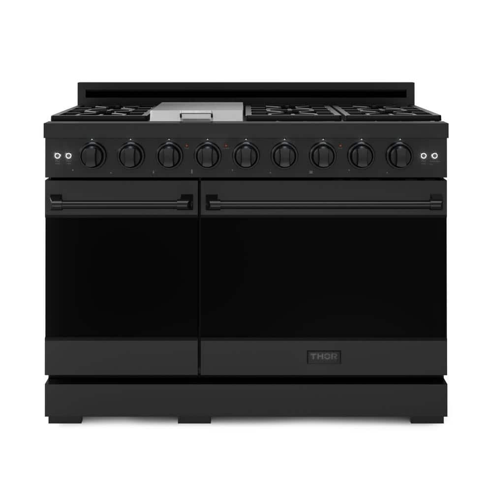 Thor Kitchen Gordon Ramsay Series 48 in. 6-Burners Freestanding Double Oven Gas Range in Matte Black with Convection and Grill
