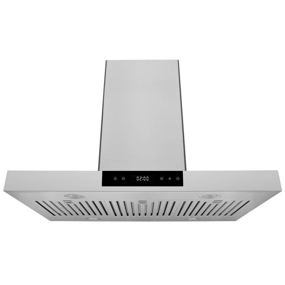 HAUSLANE 36 in. Island Range Hood with Dual Controls, LED, Baffle Filter in Stainless Steel
