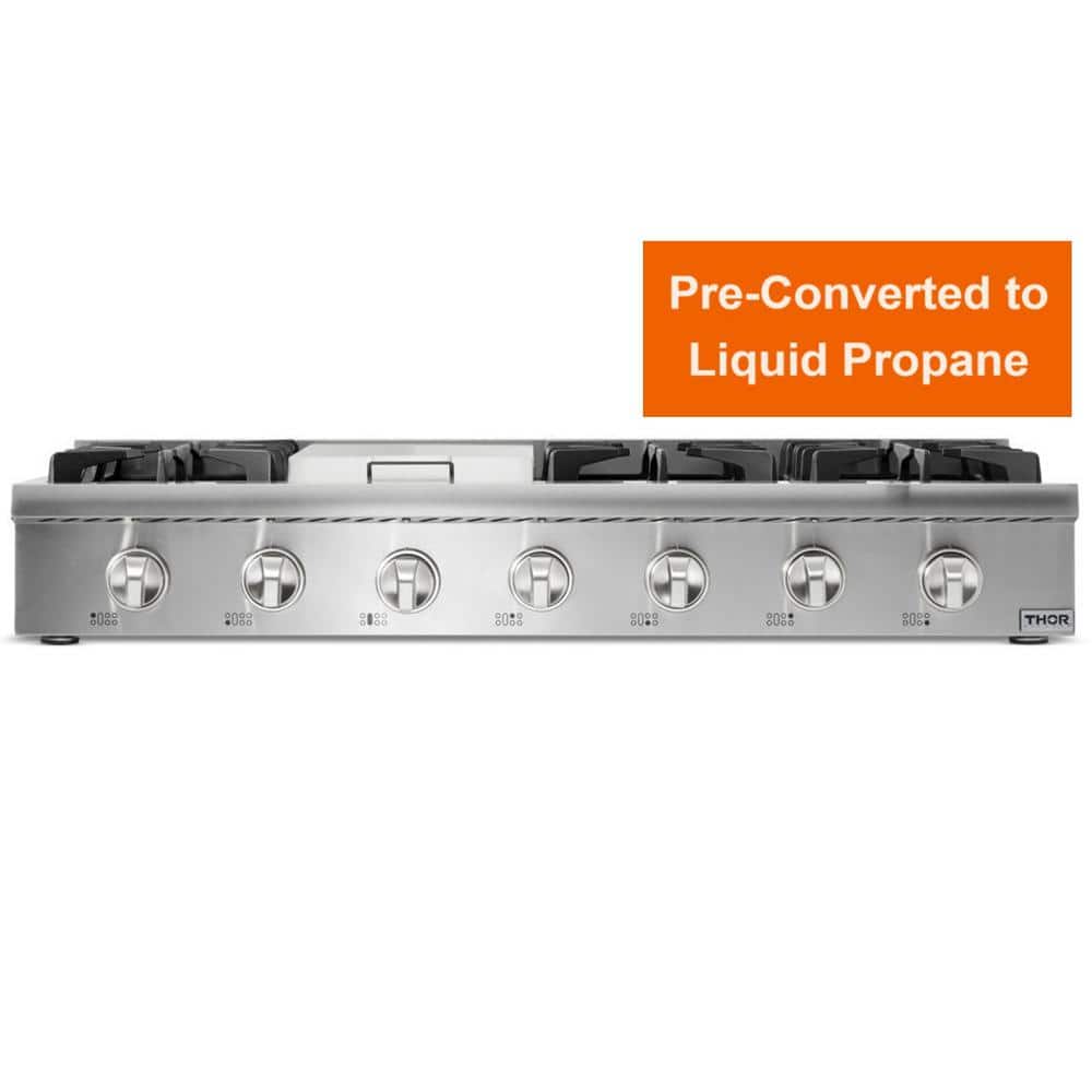 Thor Kitchen Pre-Converted Propane 48 in. Gas Range Top in Stainless Steel with 6 Burners Including Power Burners and Griddle
