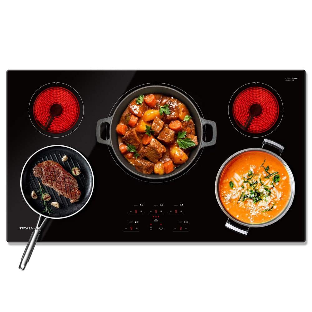 TECASA 36 in. 5 Burner Radiant Electric Cooktop, Built-In Stove Top with Tri-Ring Element and Touch Control, Glass Top, Black