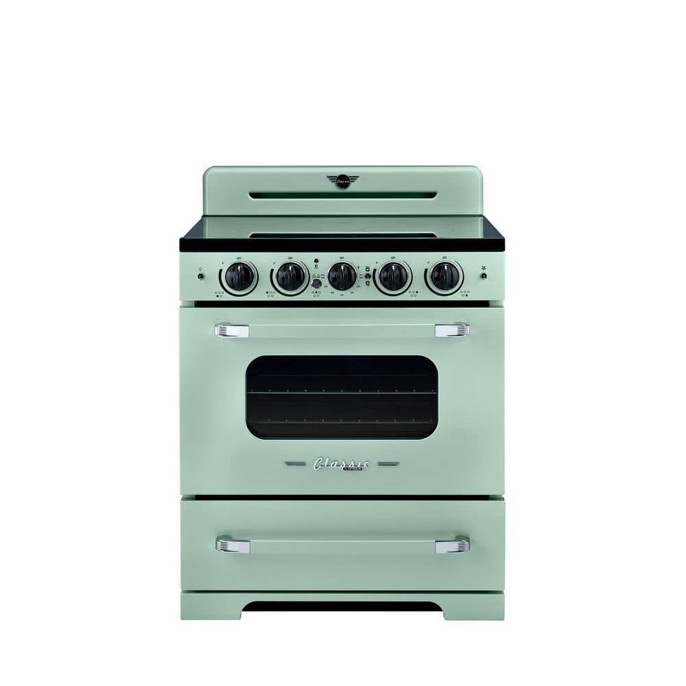 Unique Appliances Classic Retro 30 in. 5 Burner Element Freestanding Induction Range with Convection Oven and Air Fry in Summer Mint Green