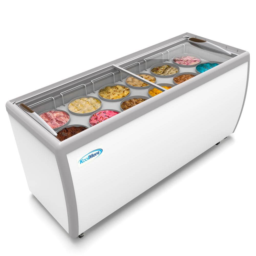 Koolmore 70 in. 12 Tub Ice Cream Dipping Cabinet Display Freezer with Sliding Glass Door.