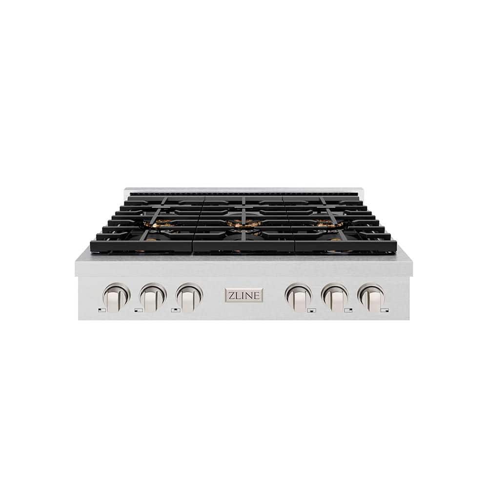 ZLINE Kitchen and Bath 36 in. Paramount Gas Rangetop with 6 Burner DuoPro Cooktop in Satin Stainless Steel