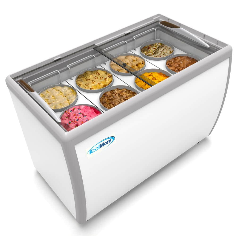 Koolmore 50 in. 8 Tub Ice Cream Dipping Cabinet Display Freezer with Sliding Glass Door.