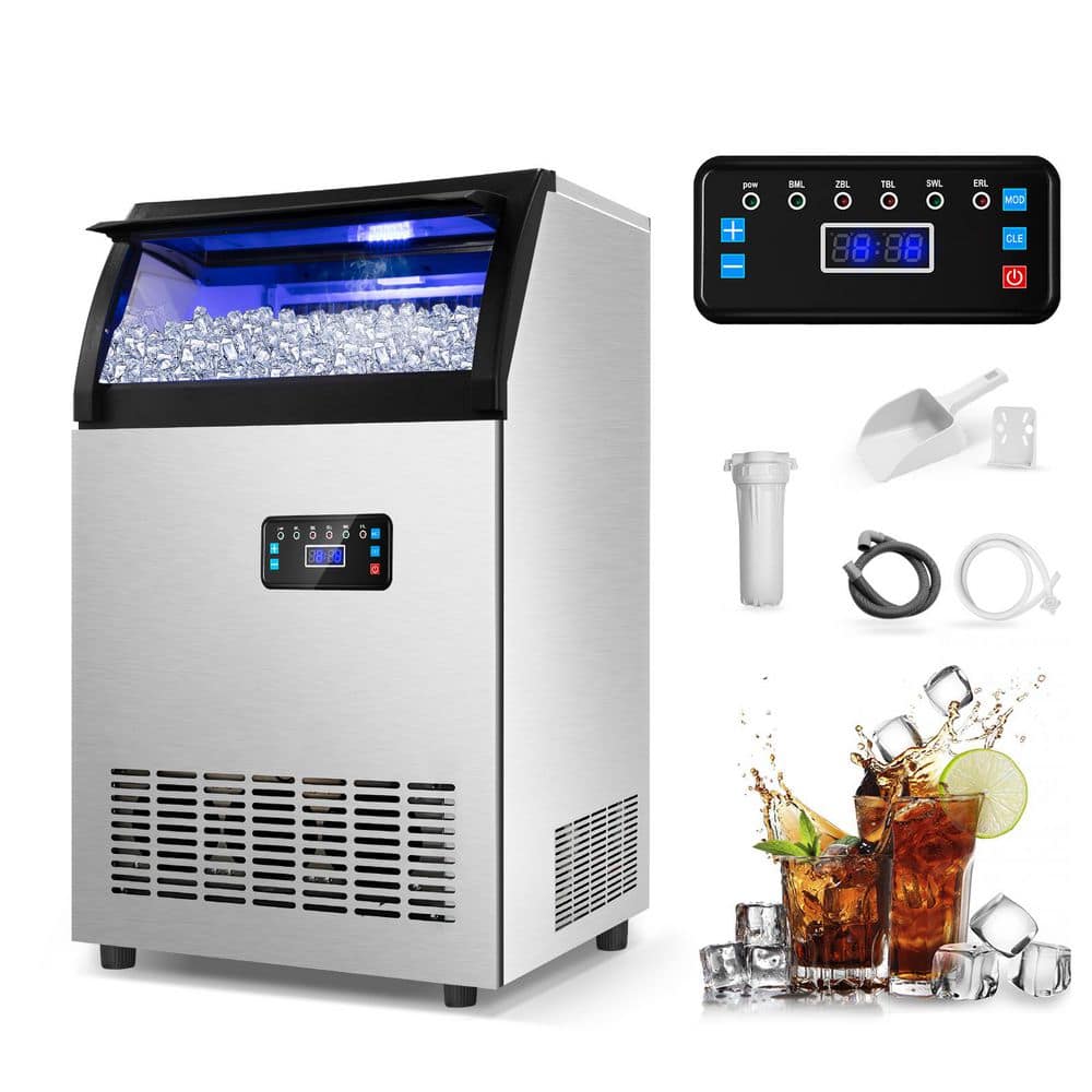 TITTLA 19 in. 145 lbs. per day High-Density Ice Cube Freestanding Ice Maker Water Spray Ice-Making in Silver w/ 3-Exhaust Fans