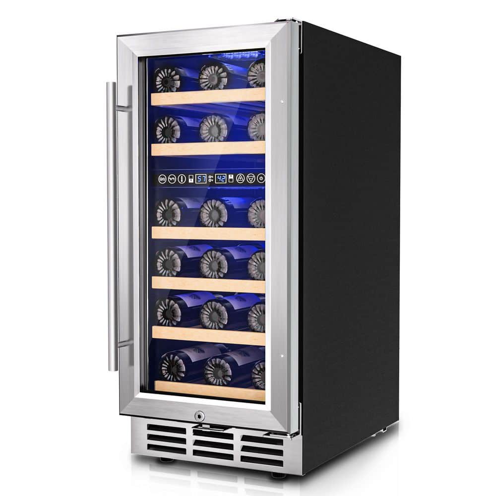 SIMZLIFE 15 in. Dual Zone 30-Wine Bottles Wine Cooler in Black, with Adjustable Shelves and Reversible Door