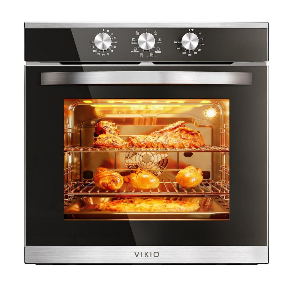 VIKIO 24 in. 2.83 cu. ft. single Electric Wall Oven with Convection and Manual Clean in Stainless Steel, Tempered Glass Door