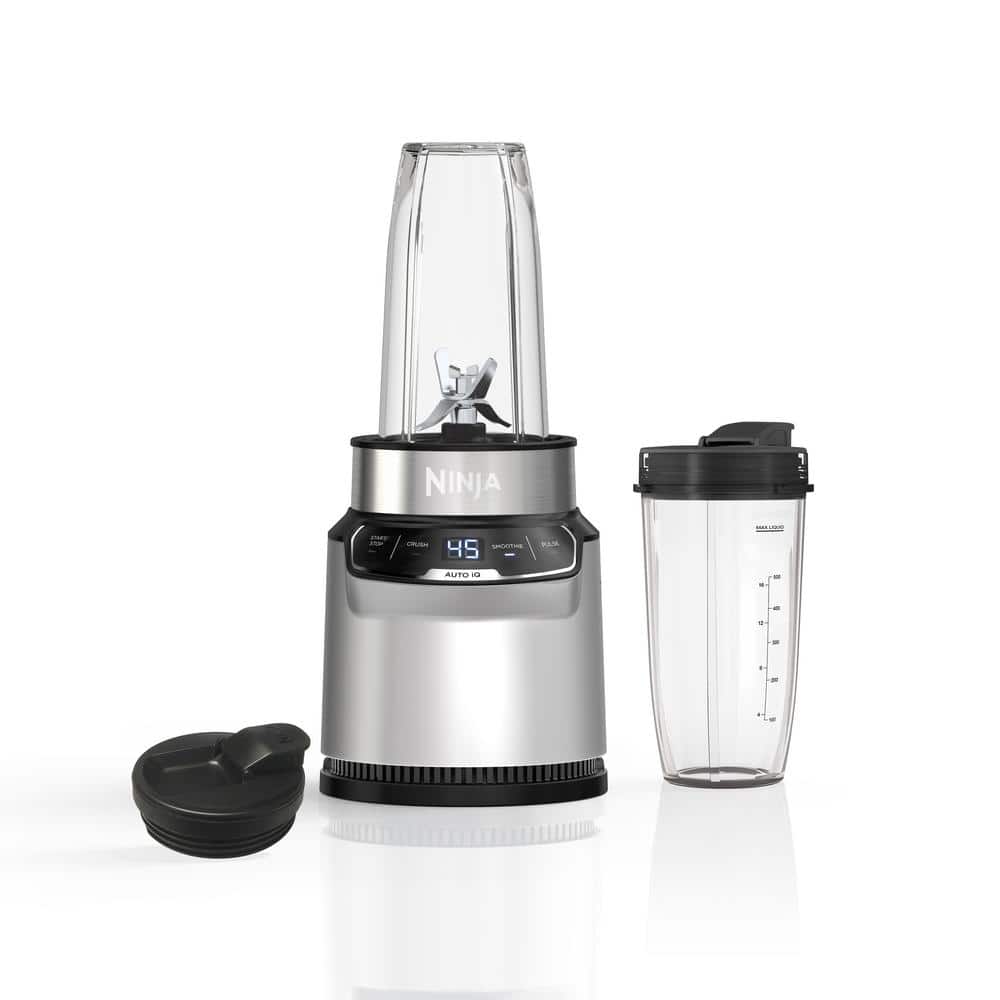 NINJA Nutri Blender Pro Silver 24 oz. with 2 Speed Auto iQ, 1100 Peak Watt, Dishwasher Safe Parts & On the Go Personal Blender