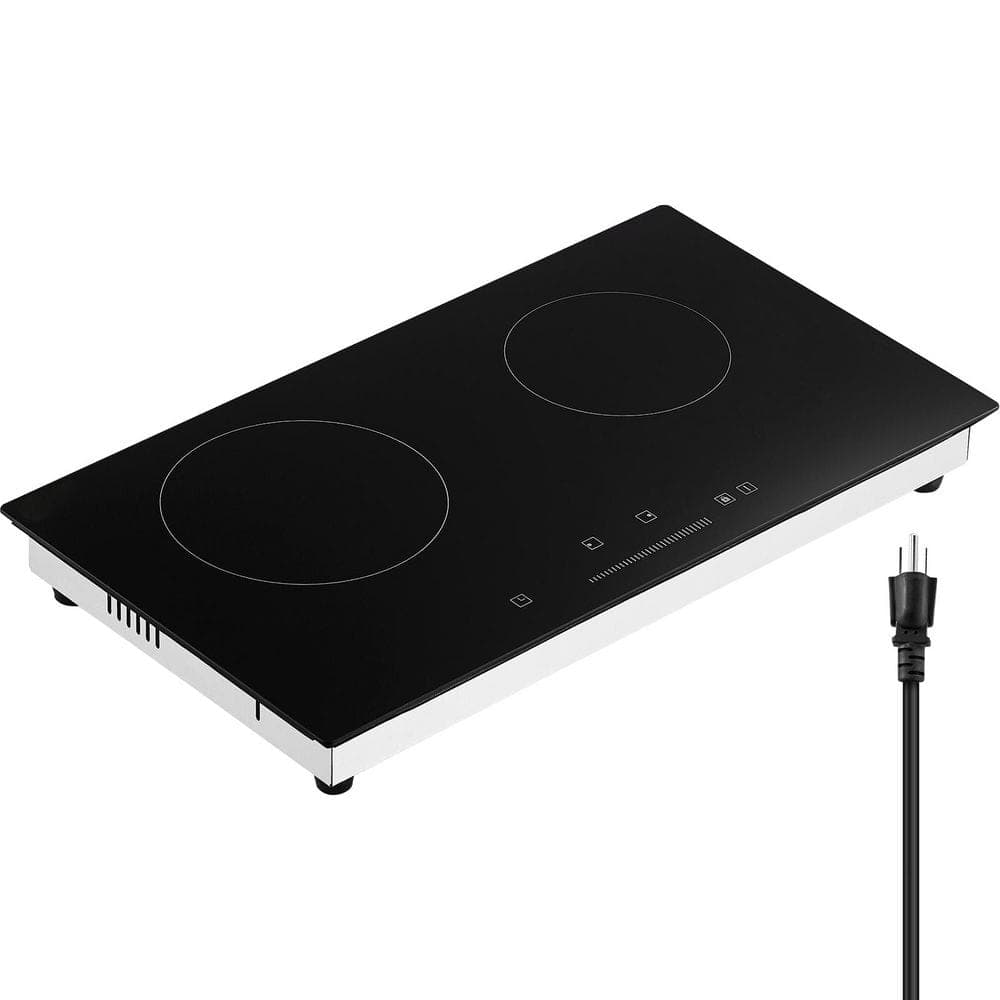 SKYSHALO Electric Cooktop, 24 in. 2 Burners Built-in Electric Stove Top, 1800 W Ceramic Top Radiant Cooktop with Glass Panel