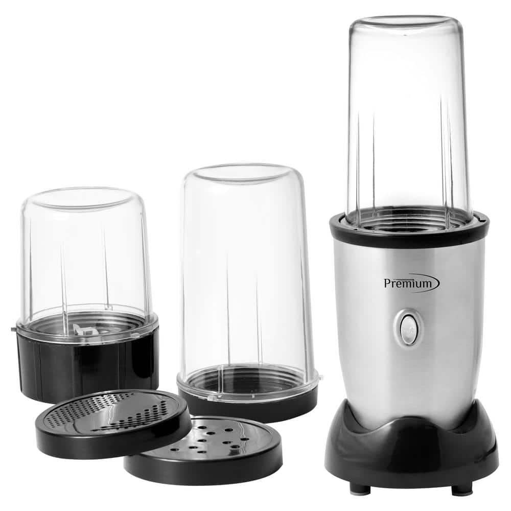 Premium LEVELLA 9-Piece 19 oz. Single Speed Silver Personal Blender Set
