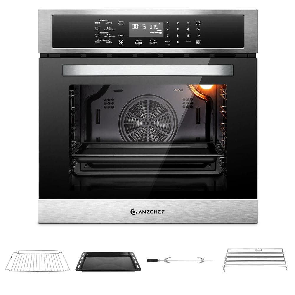amzchef 24 in. 2.5 Cu. Ft. Single Electric Wall Oven with Convection & Air Frying, Safety Lock, Timer & Alarm, Stainless Steel