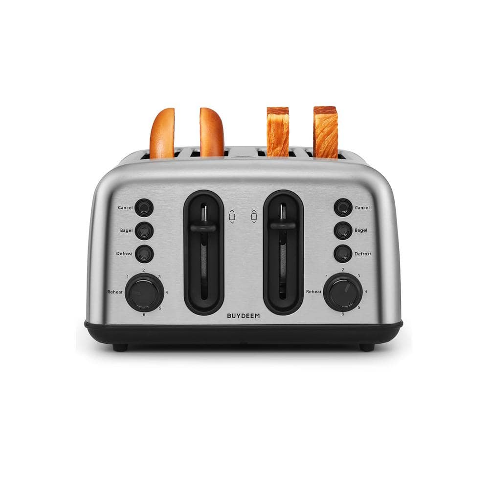 BUYDEEM 4-Slice Stainless Steel Wide Slot Toaster with 6 Shade Settings