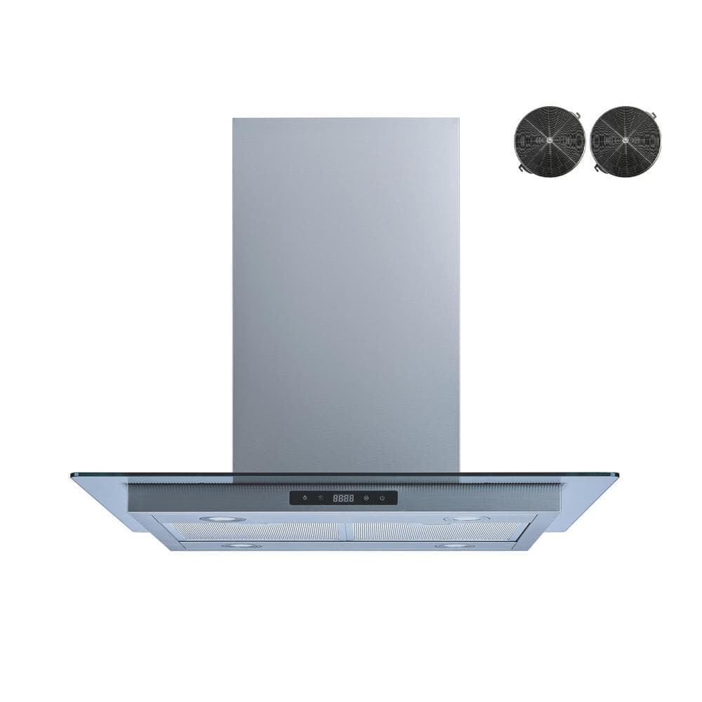 Winflo 30 in. 600 CFM Convertible Island Range Hood in Stainless Steel with Mesh and Charcoal Filters and Touch Control