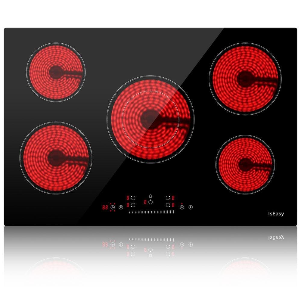IsEasy 30 in. 5 Elements Ceramic Glass Surface Radiant Electric Cooktop in Black with Dual Element and Touch Control