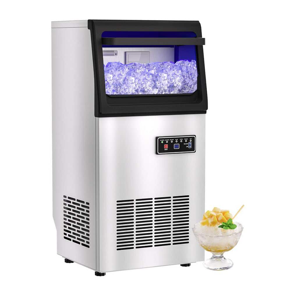 AMADVI 13.78 in. 85 lbs. Commercial Chewable Nugget Freestanding Ice Maker in Stainless Steel with 20 lbs. Storage