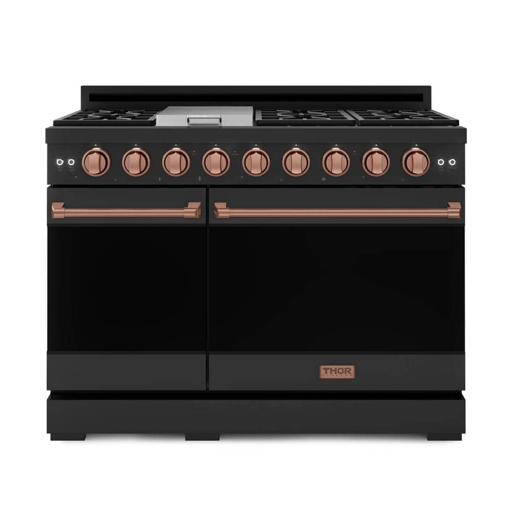 Thor Kitchen Gordon Ramsay Series 48 in. 6-Burners Double Oven Gas Range in Matte Black/Rose Gold with Convection and Grill