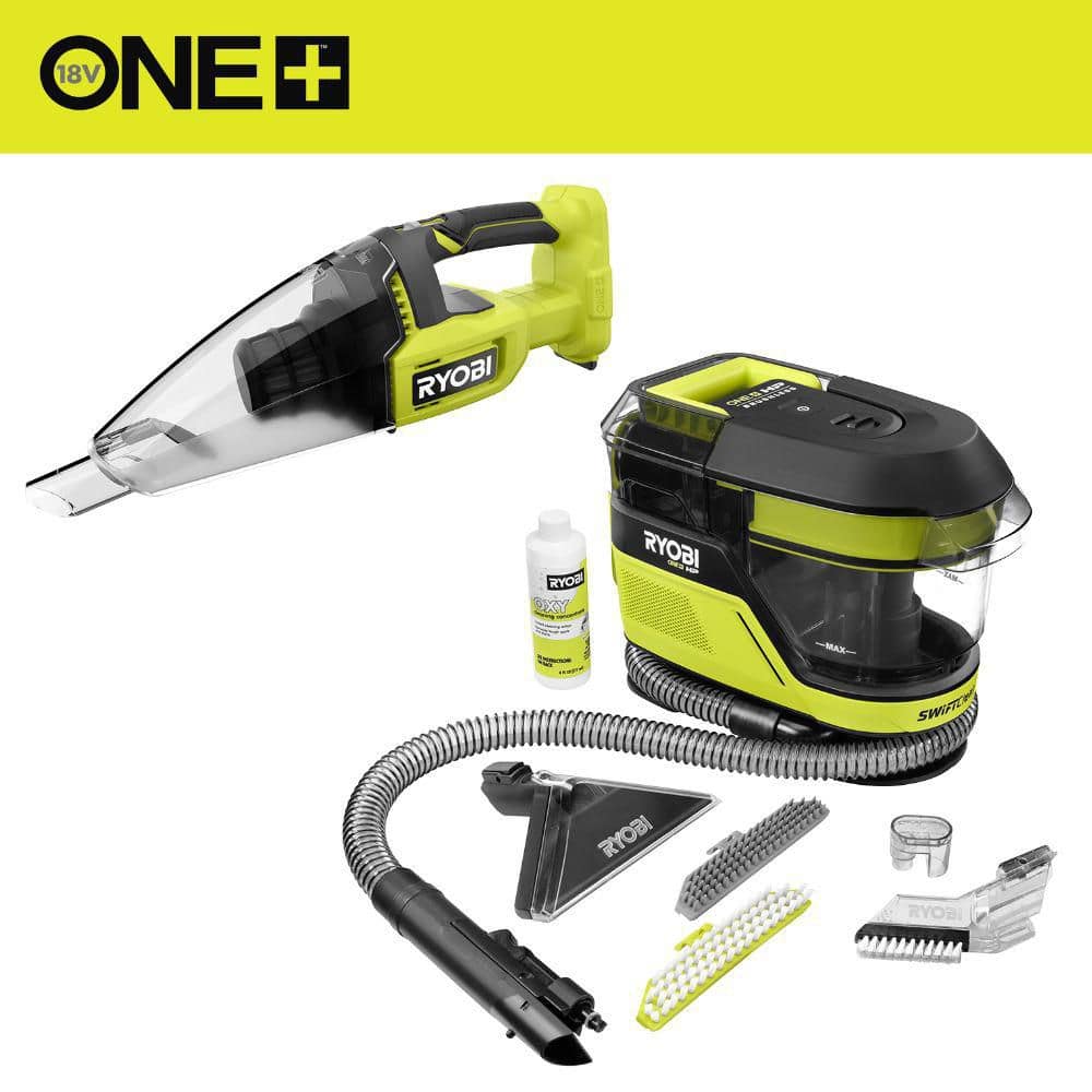 RYOBI ONE+ HP 18V Brushless SWIFTClean Mid-Size Spot Cleaner w/ ONE+ 18V Cordless Multi-Surface Handheld Vacuum (Tools Only)