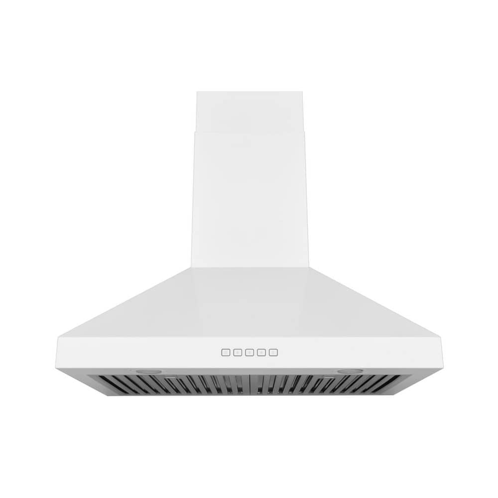 HAUSLANE 30 in. Convertible Wall Mount Range Hood with Changeable LED Dishwasher Safe Baffle Filters in Matte White
