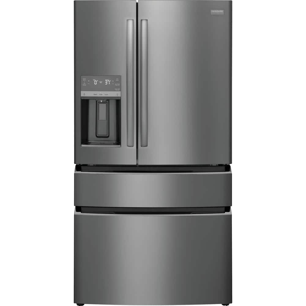 Frigidaire Gallery 36 in. 22 cu. ft. Counter-Depth 4-Door French Door Refrigerator in Smudge-Proof Black Stainless Steel