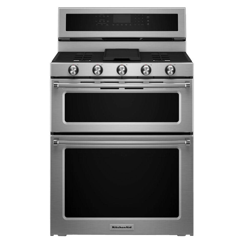 KitchenAid 6.0 cu. ft. Double Oven Gas Range with Self-Cleaning Convection Oven in Stainless Steel
