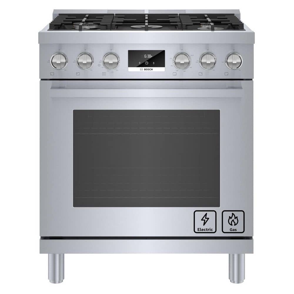 Bosch 800 Series 30 in. 3.9 cu. ft. Industrial Style Dual Fuel Range with 5-Burners in Stainless Steel
