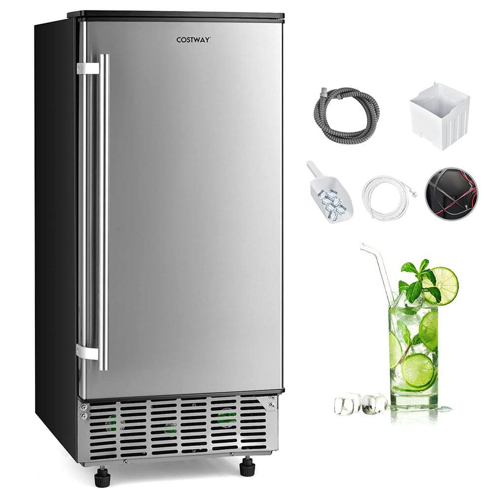 Gymax 15 in. 80 lb. Stainless Steel Built-In Ice Maker 24 hour Timer Cold Insulation in Silver
