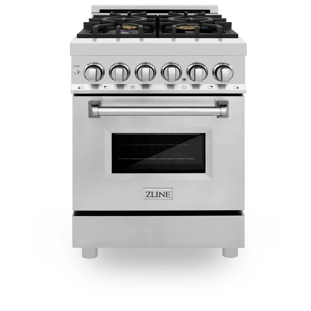 ZLINE Kitchen and Bath 24 in. 4 Burner Dual Fuel Range with Brass Burners in Stainless Steel