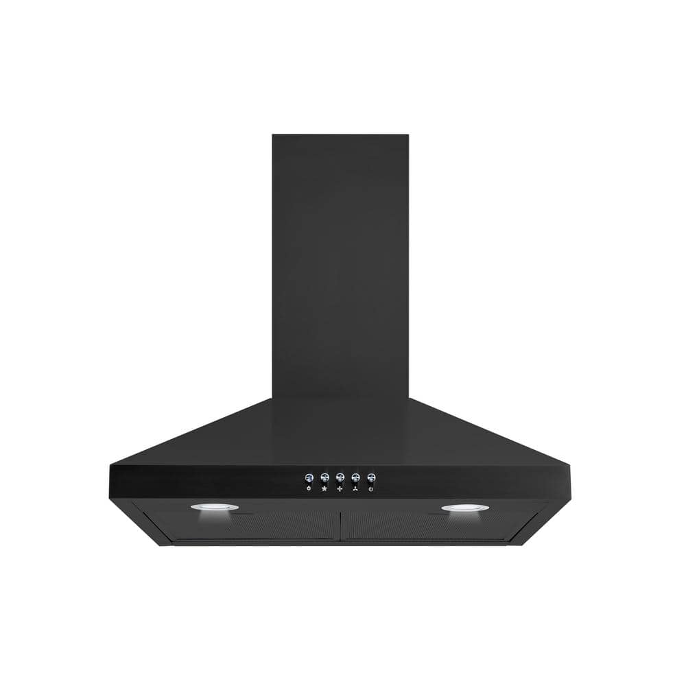 Winflo 30 in. 400 CFM Convertible Wall Mount Range Hood in Black with Mesh Filters and Push Button Control