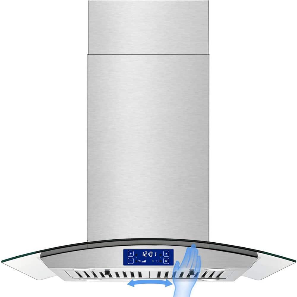 JOEAONZ range Hood 30 in. 700 CFM Island Range Hood Stainless-steel, Gesture&Touch Control Ducted/Ductless Convertible Vent Hood